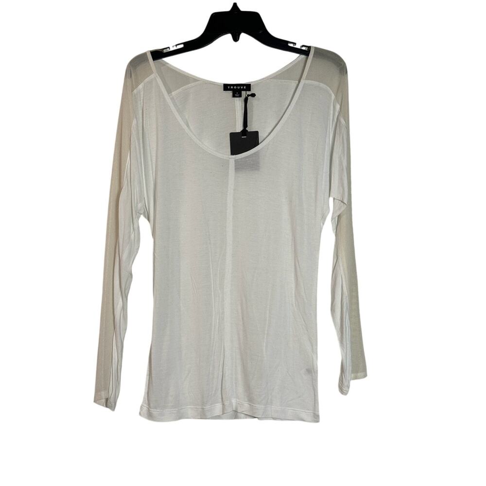 NWT New Trouve White Scoop Neck Sheer‎ Sleeve Top Basic Viscose